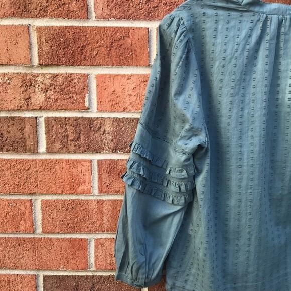 Lucky Brand Ruffle Peasant Blouse sz M NWT Green - Picture 5 of 13